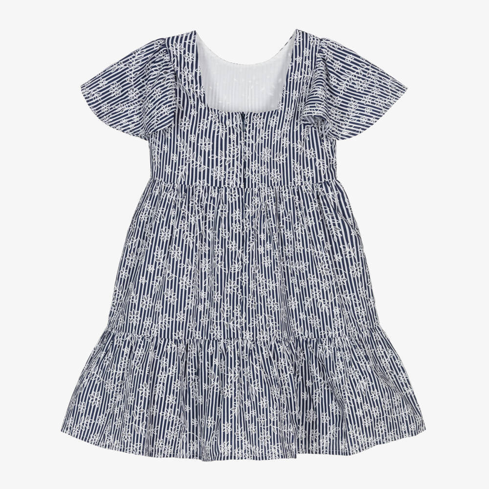 Mayoral-Blue Stripe Floral Cotton Delight | Childrensalon Outlet