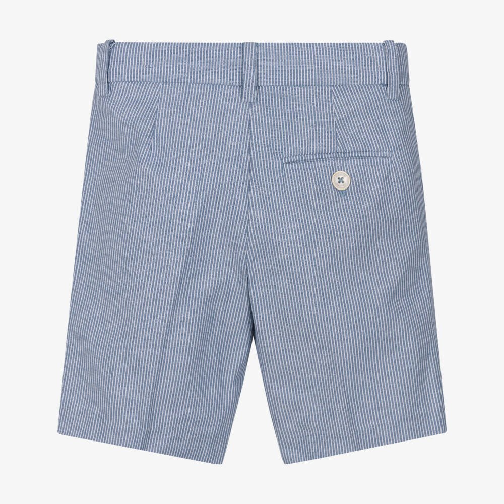 Mayoral-Blue Stripe Linen Shorts | Childrensalon Outlet