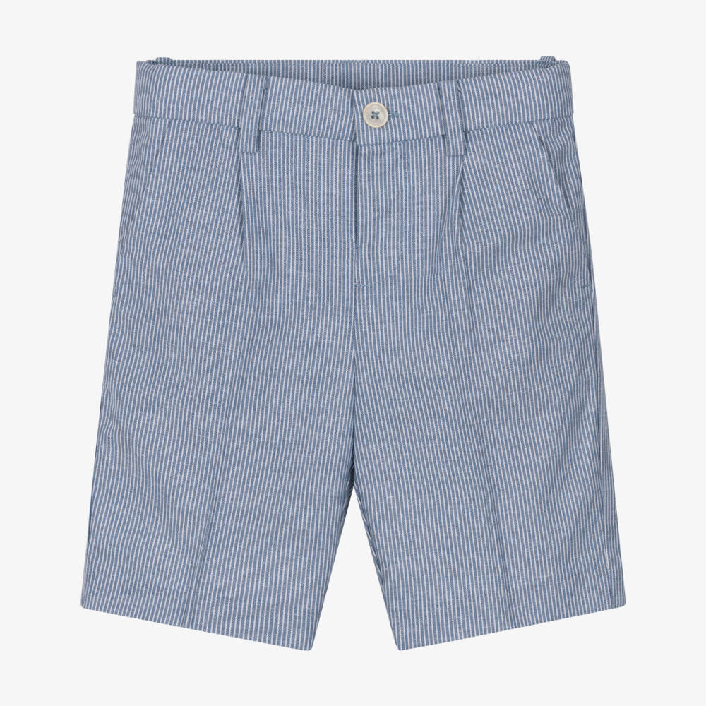 Mayoral-Blue Stripe Linen Shorts | Childrensalon Outlet