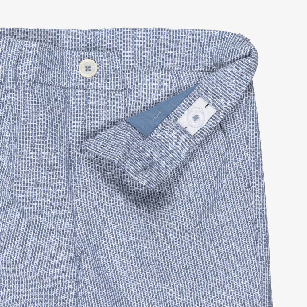 Mayoral-Blue Stripe Linen Shorts | Childrensalon Outlet