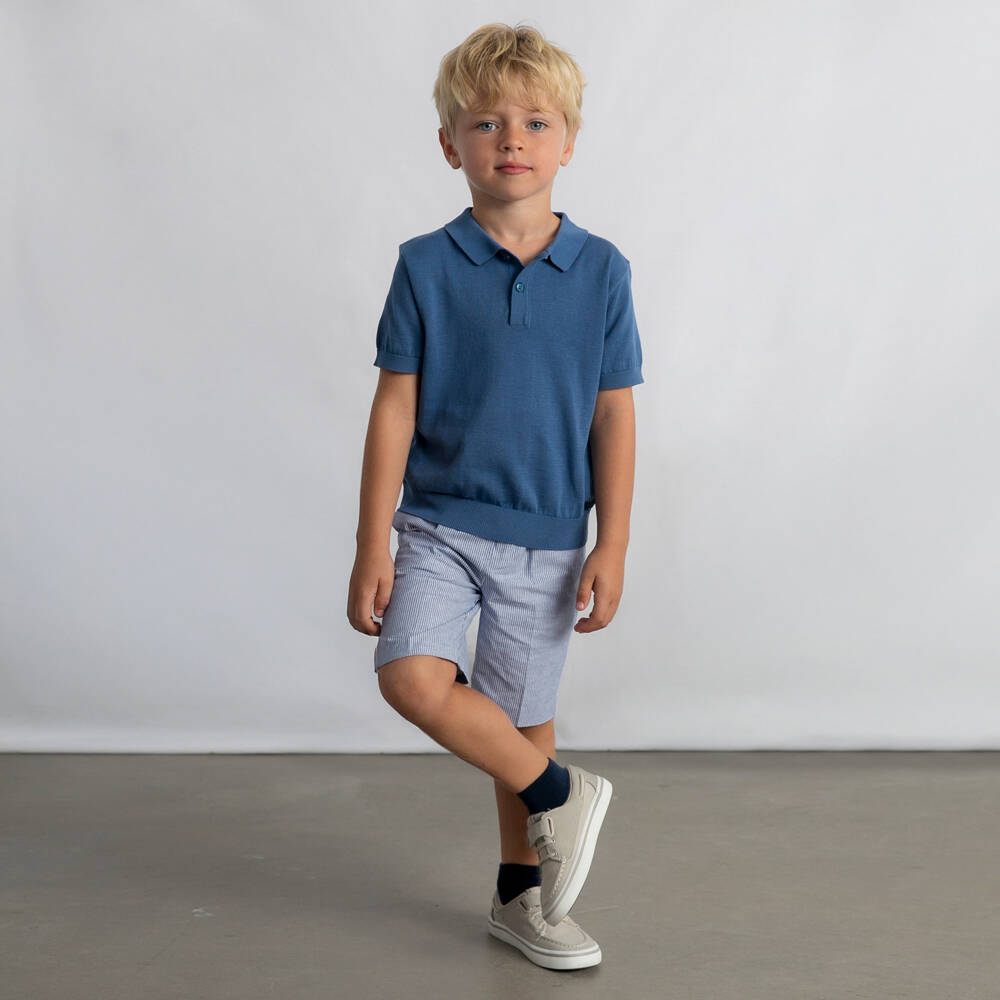 Mayoral-Blue Stripe Linen Shorts | Childrensalon Outlet