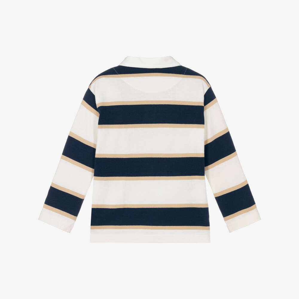 Mayoral-Blue Stripe Ls Polo Shirt | Childrensalon Outlet