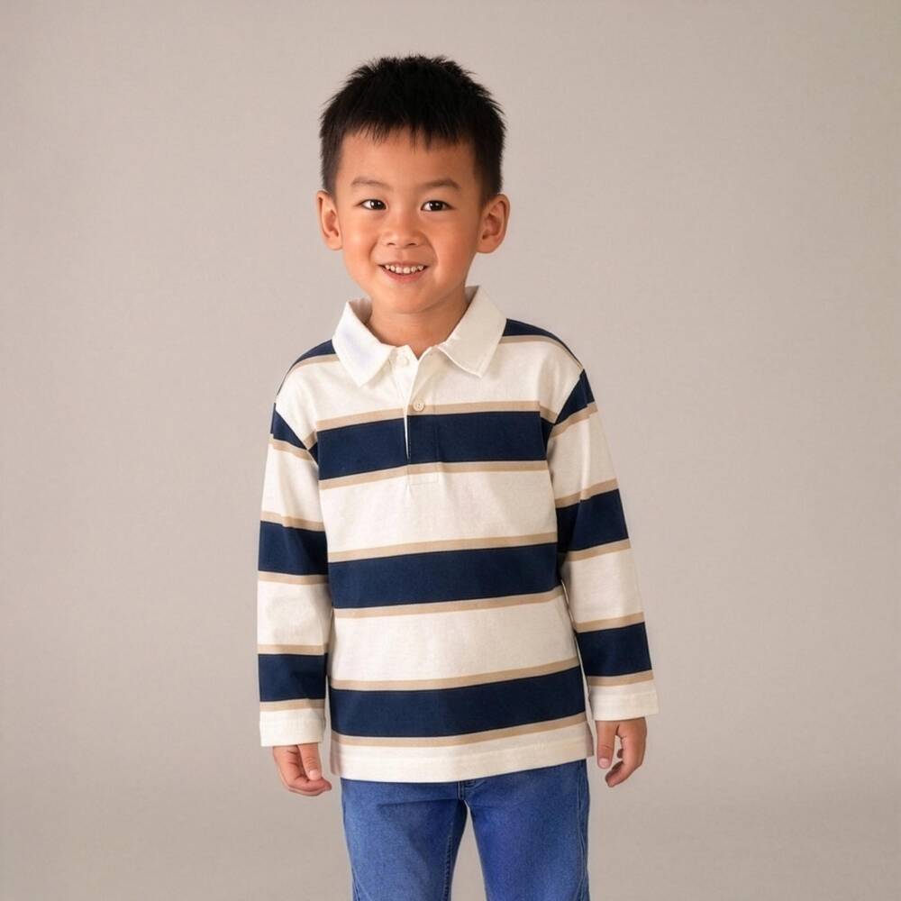 Mayoral-Blue Stripe Ls Polo Shirt | Childrensalon Outlet