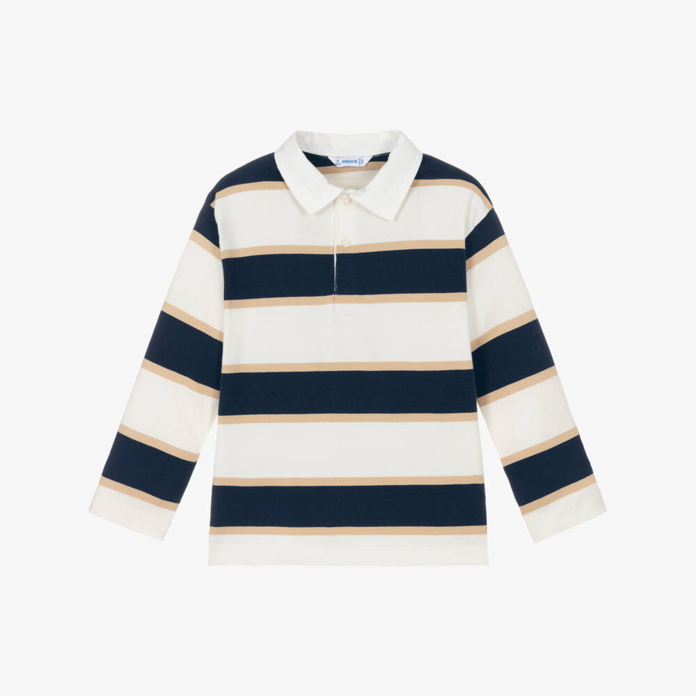 Mayoral-Blue Stripe Ls Polo Shirt | Childrensalon Outlet