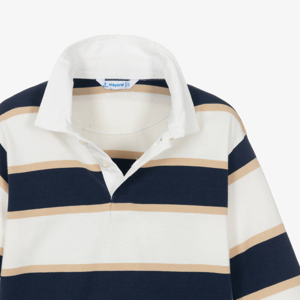 Mayoral-Blue Stripe Ls Polo Shirt | Childrensalon Outlet