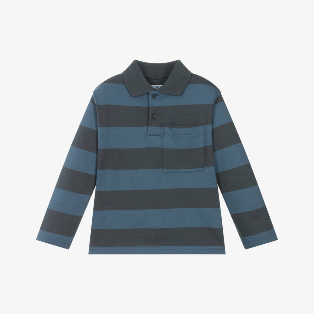 Mayoral-Blue Stripe Polo Top | Childrensalon Outlet