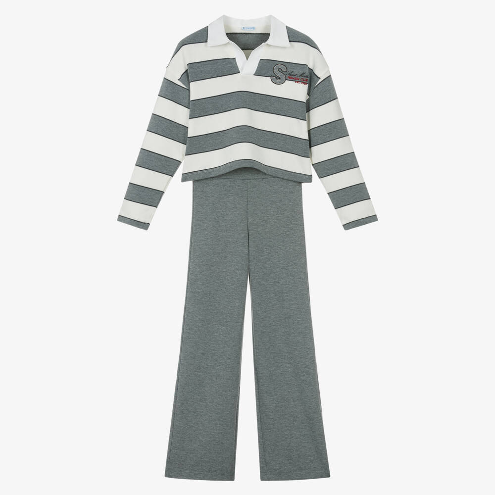 Mayoral-Blue Stripe Polo Trouser Set | Childrensalon Outlet