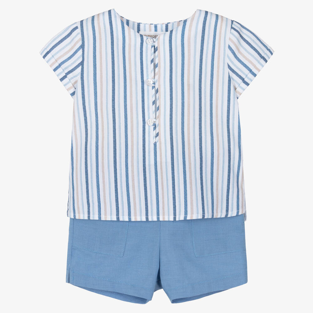 Mayoral Newborn-Blue Stripe Shorts Set | Childrensalon Outlet