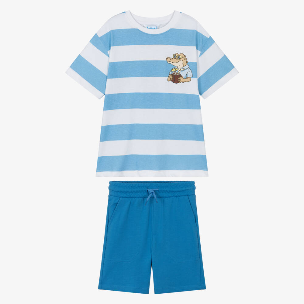 Mayoral-Blue Stripe Shorts Set | Childrensalon Outlet