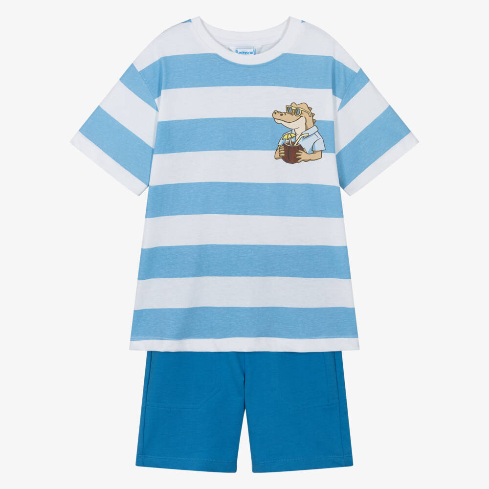 Mayoral-Blue Stripe Shorts Set | Childrensalon Outlet