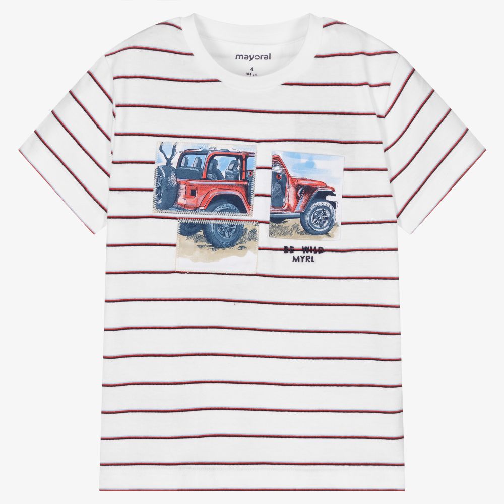 Mayoral - Blue Stripe Truck T-Shirt | Childrensalon