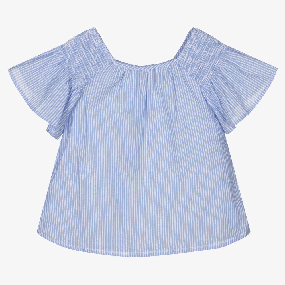 Mayoral - Blue Striped Cotton Blouse | Childrensalon