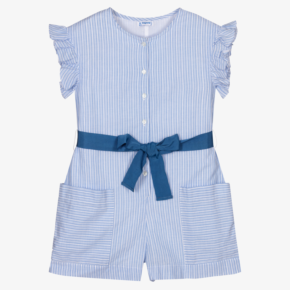 Mayoral - Blue Striped Cotton Playsuit | Childrensalon