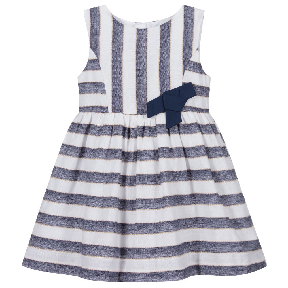 Mayoral - Синее льняное платье в полоску | Childrensalon