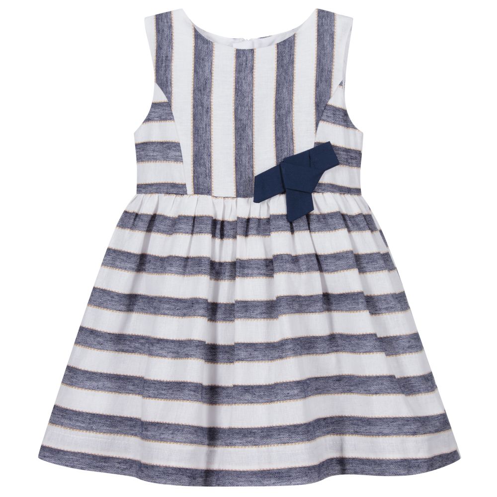 Mayoral-Синее льняное платье в полоску | Childrensalon Outlet