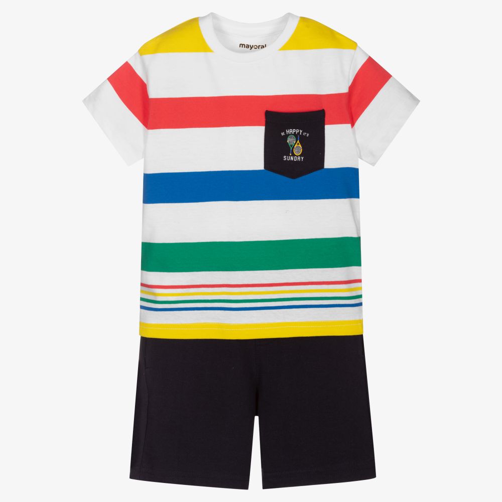 Mayoral - Blue & Striped Shorts Set | Childrensalon