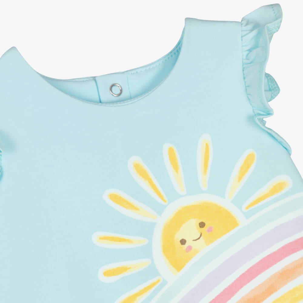 Mayoral Newborn-Blue Sun And Flowers Cotton Dress | Childrensalon Outlet