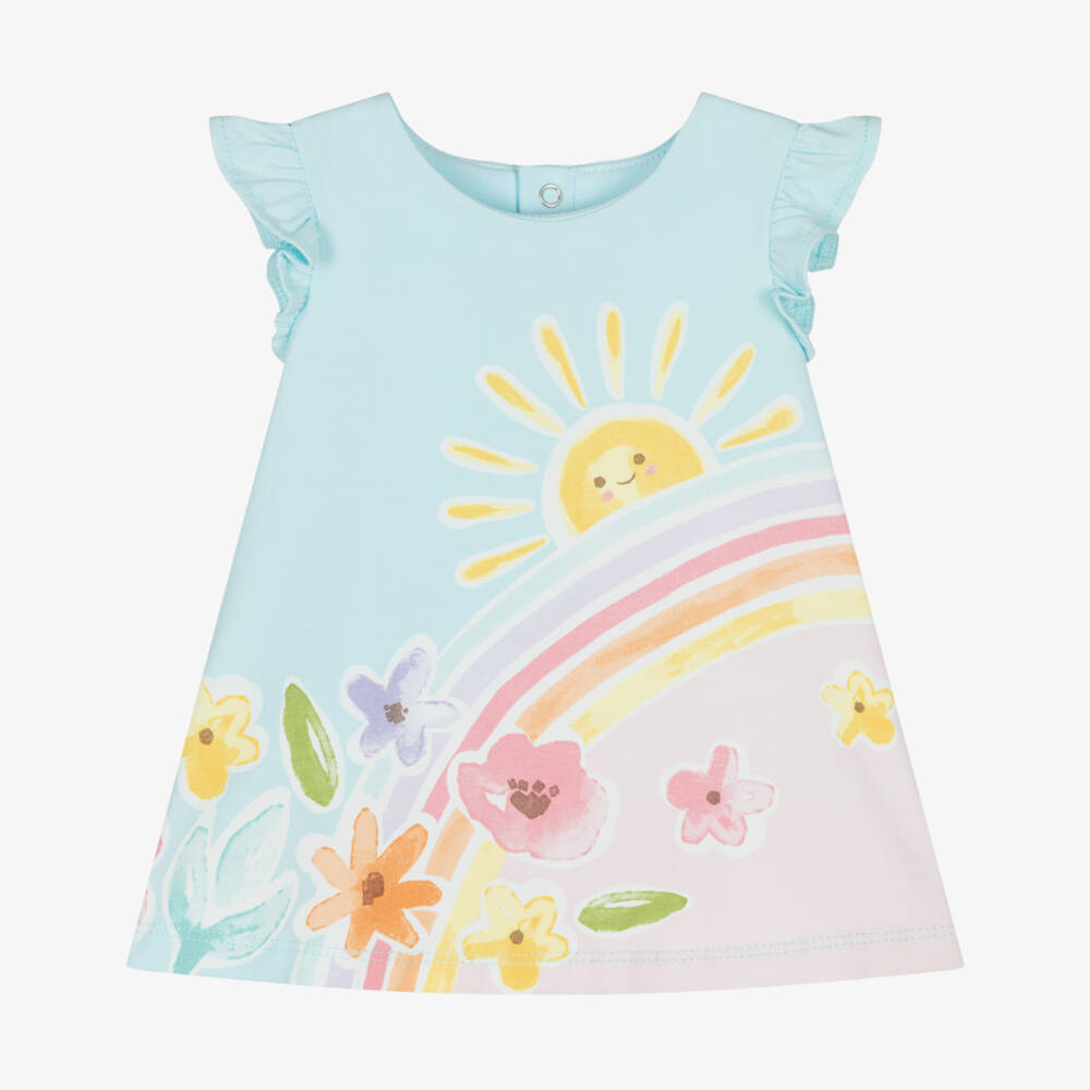 Mayoral Newborn-Blue Sun And Flowers Cotton Dress | Childrensalon Outlet