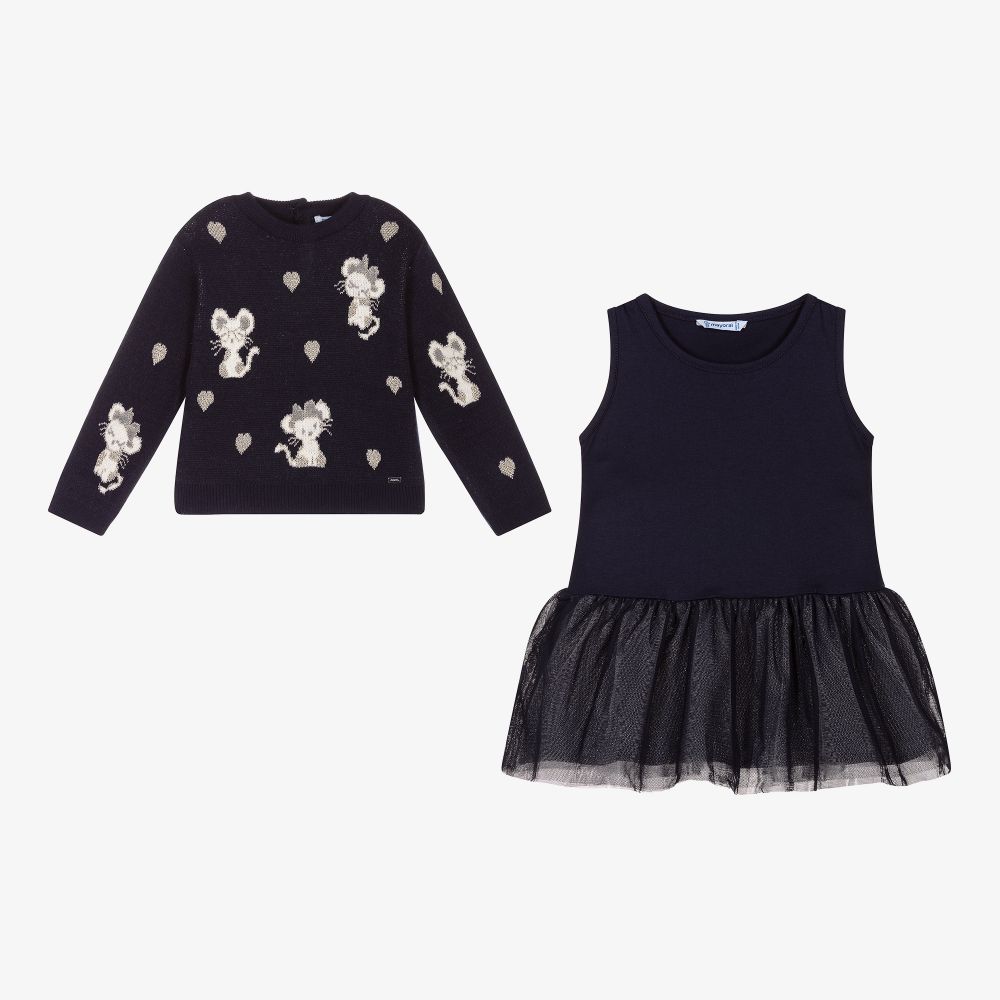 Mayoral-Blue Sweater & Dress Set | Childrensalon Outlet