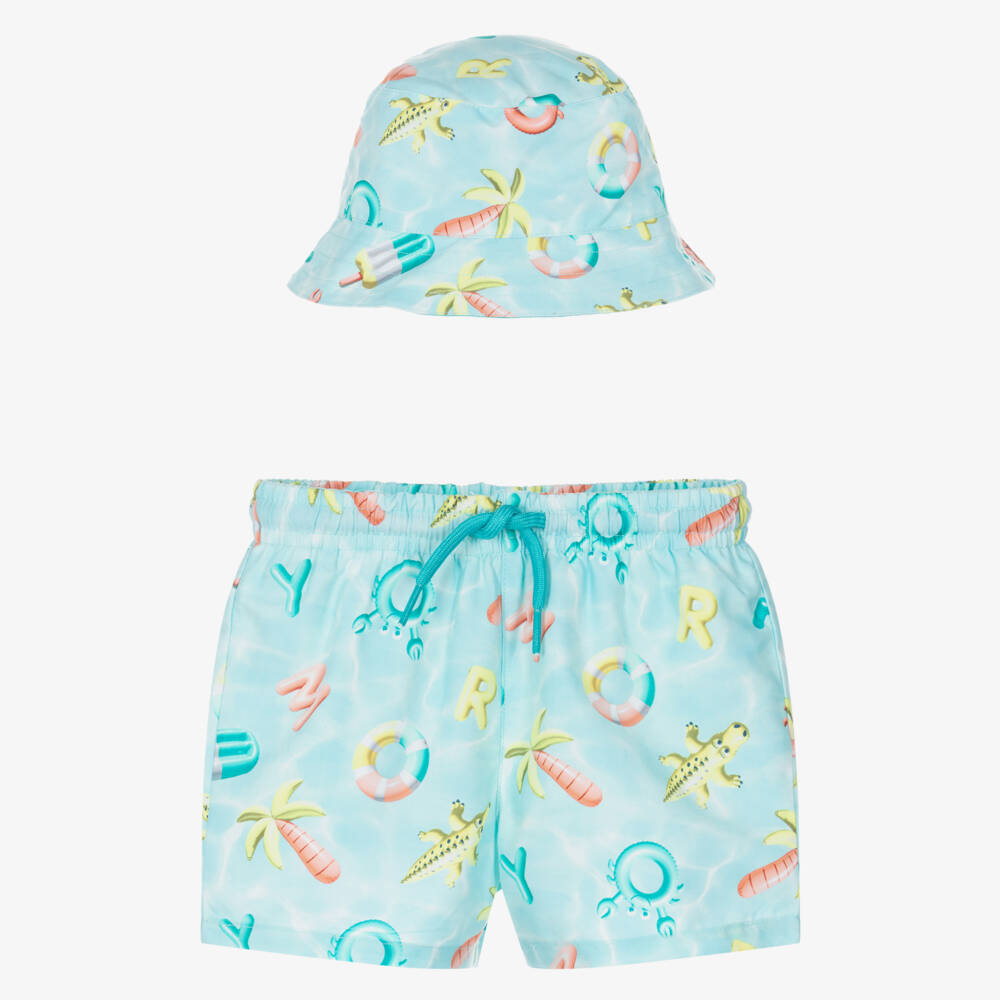 Mayoral-Blue Turq & Yellow All Over Print Swim Set | Childrensalon Outlet