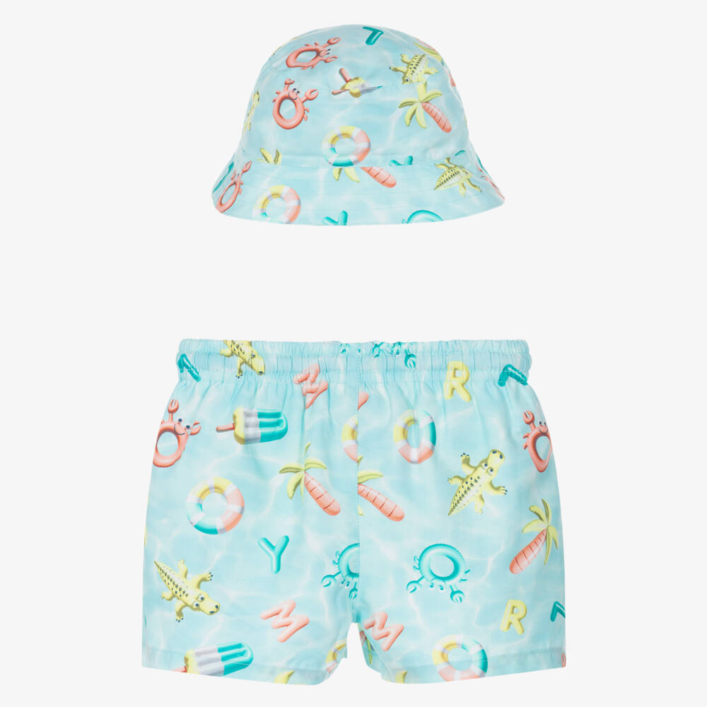 Mayoral-Blue Turq & Yellow All Over Print Swim Set | Childrensalon Outlet