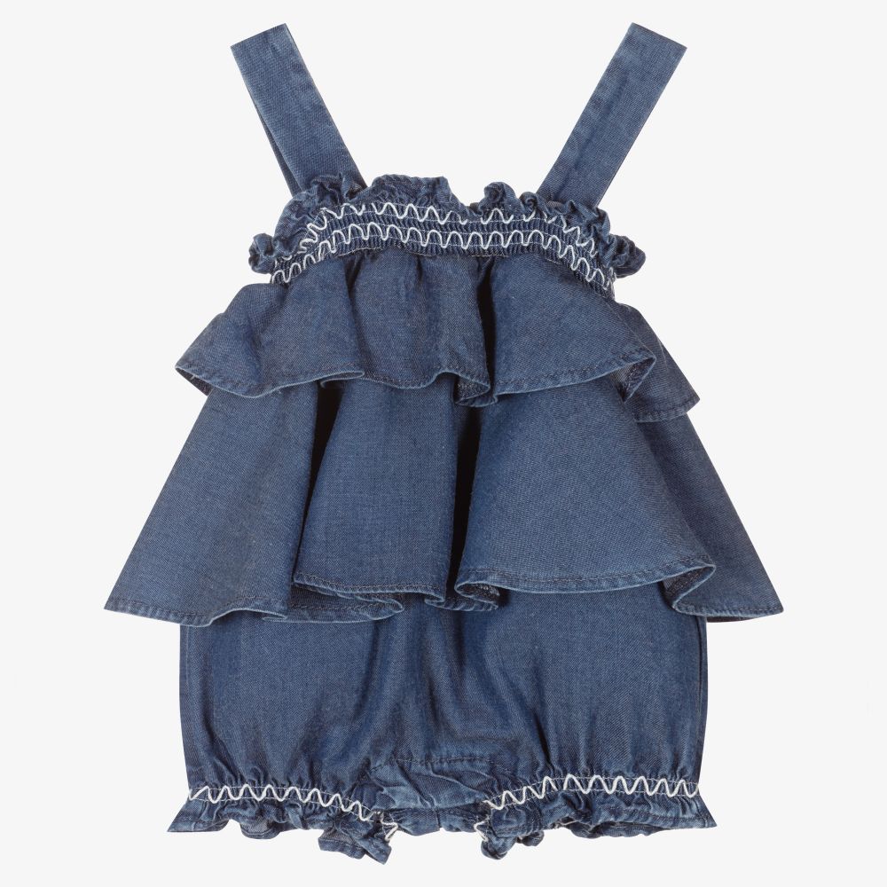 Mayoral Newborn - Blue Viscose Ruffle Shortie  | Childrensalon