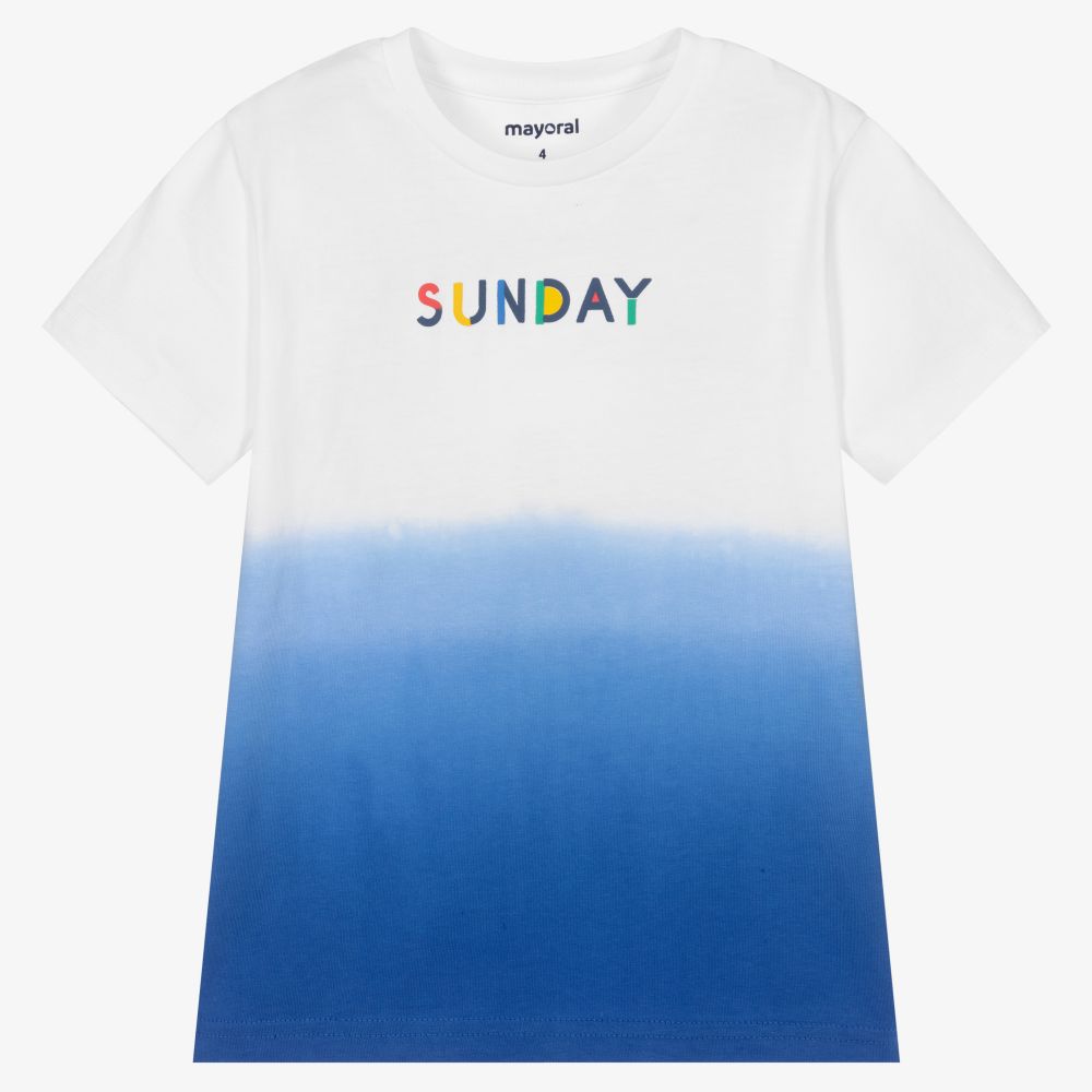 Mayoral-Blue & White Cotton T-Shirt | Childrensalon Outlet