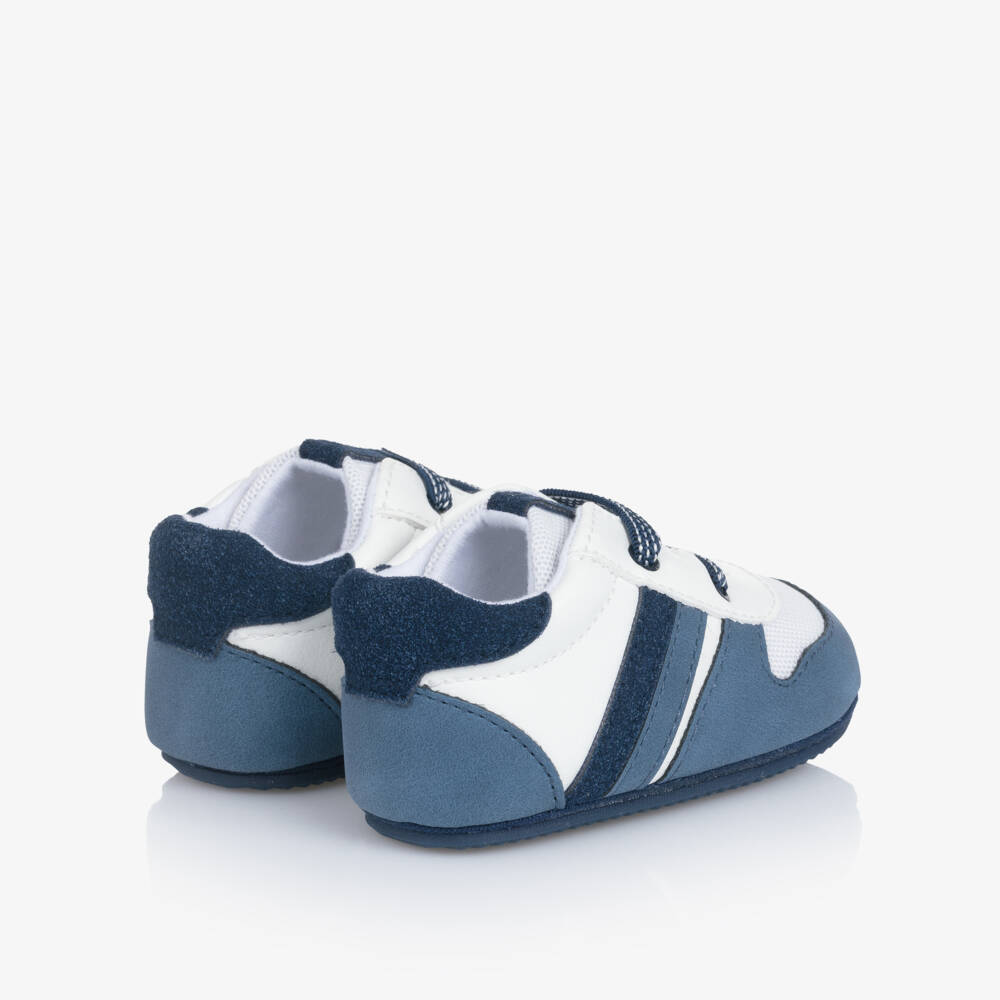 Mayoral Newborn-Blue & White Faux Leather Pre-Walker Trainers | Childrensalon Outlet