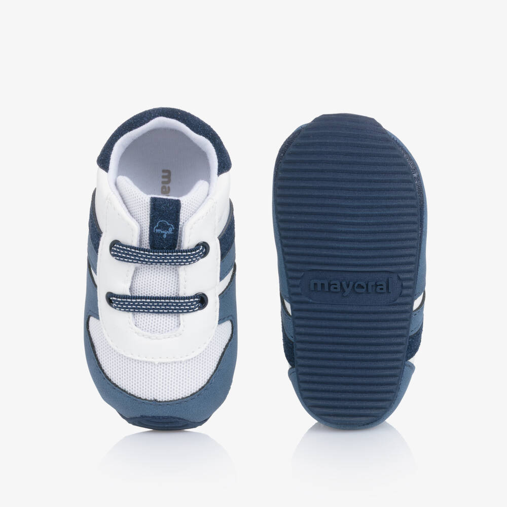 Mayoral Newborn-Blue & White Faux Leather Pre-Walker Trainers | Childrensalon Outlet