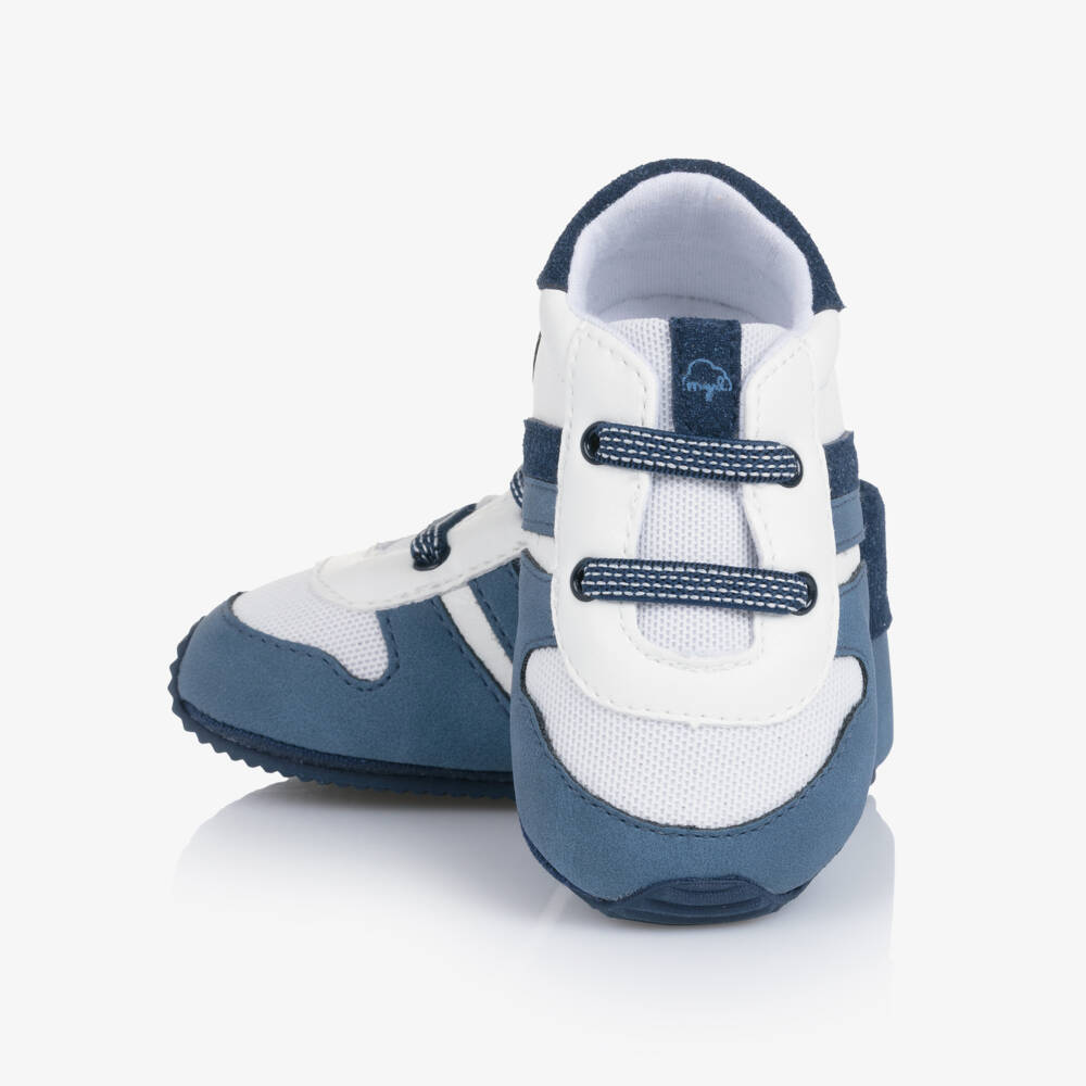 Mayoral Newborn-Blue & White Faux Leather Pre-Walker Trainers | Childrensalon Outlet