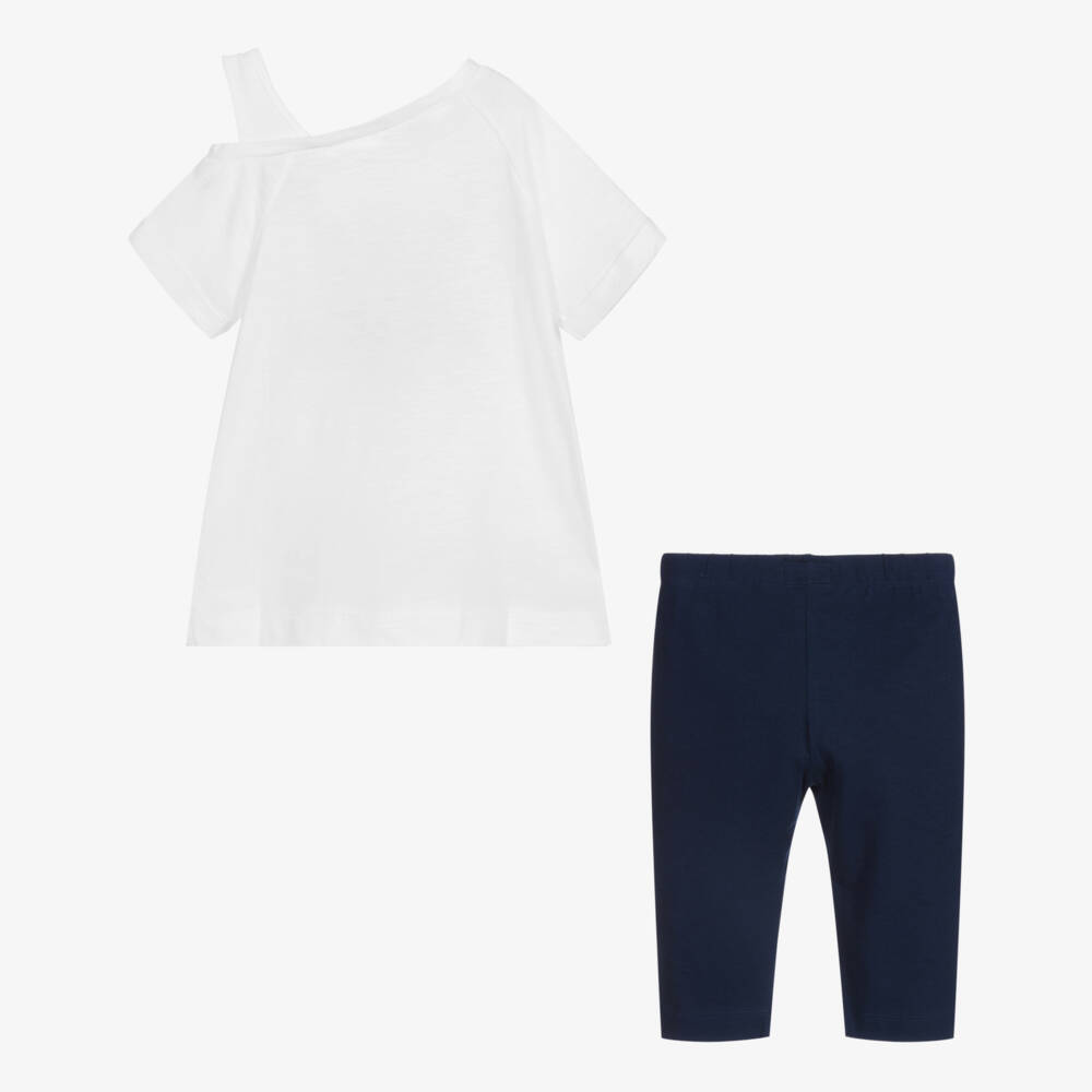 Mayoral-طقم ليغنغز قصير وتوب قطن جيرسي لون كحلي وأبيض | Childrensalon Outlet