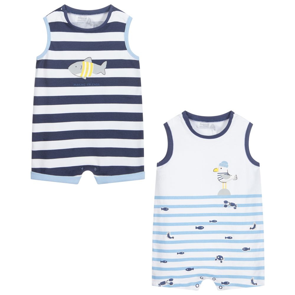 Mayoral - Blue & White Shorties (2 Pack) | Childrensalon