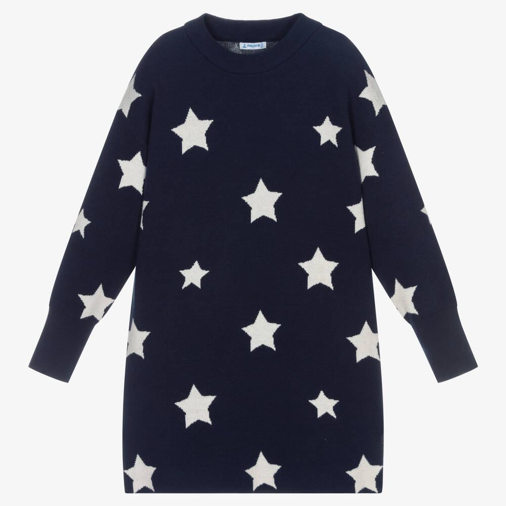 Mayoral - Blue & White Star Knit Dress | Childrensalon