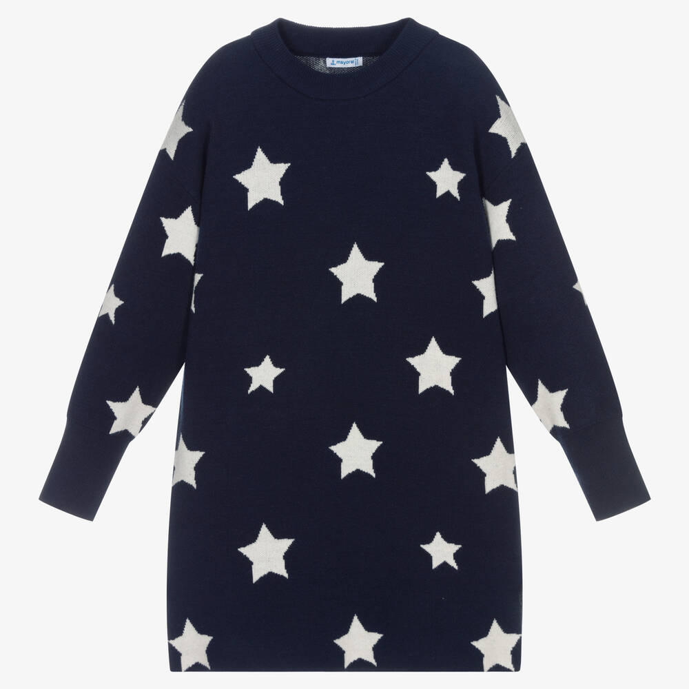 Mayoral-Blue & White Star Knit Dress | Childrensalon Outlet