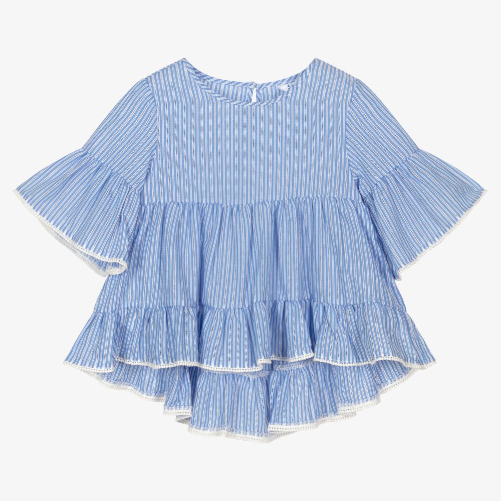Mayoral - Blue & White Stripe Blouse | Childrensalon