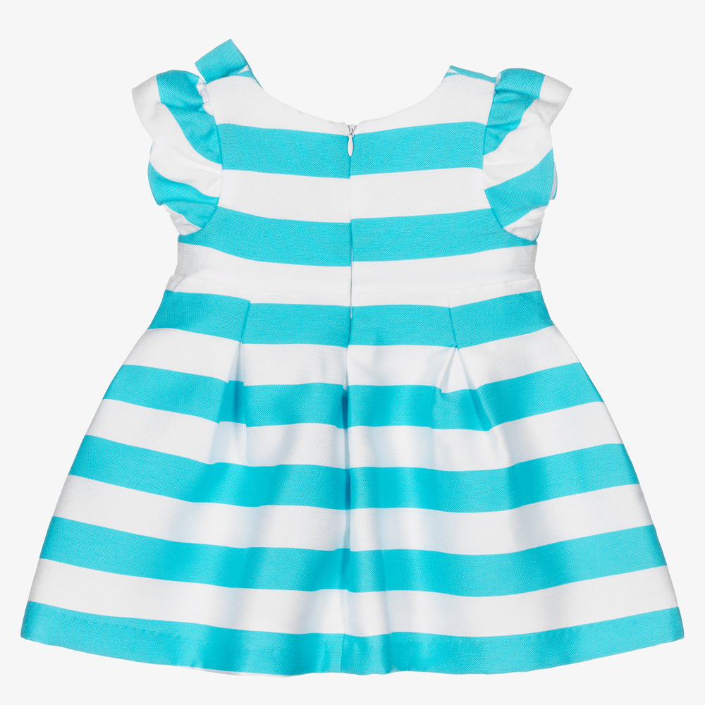 مايورال-فستان مزيج فيسكوز مقلم لون أزرق تركواز وأبيض | Childrensalon Outlet