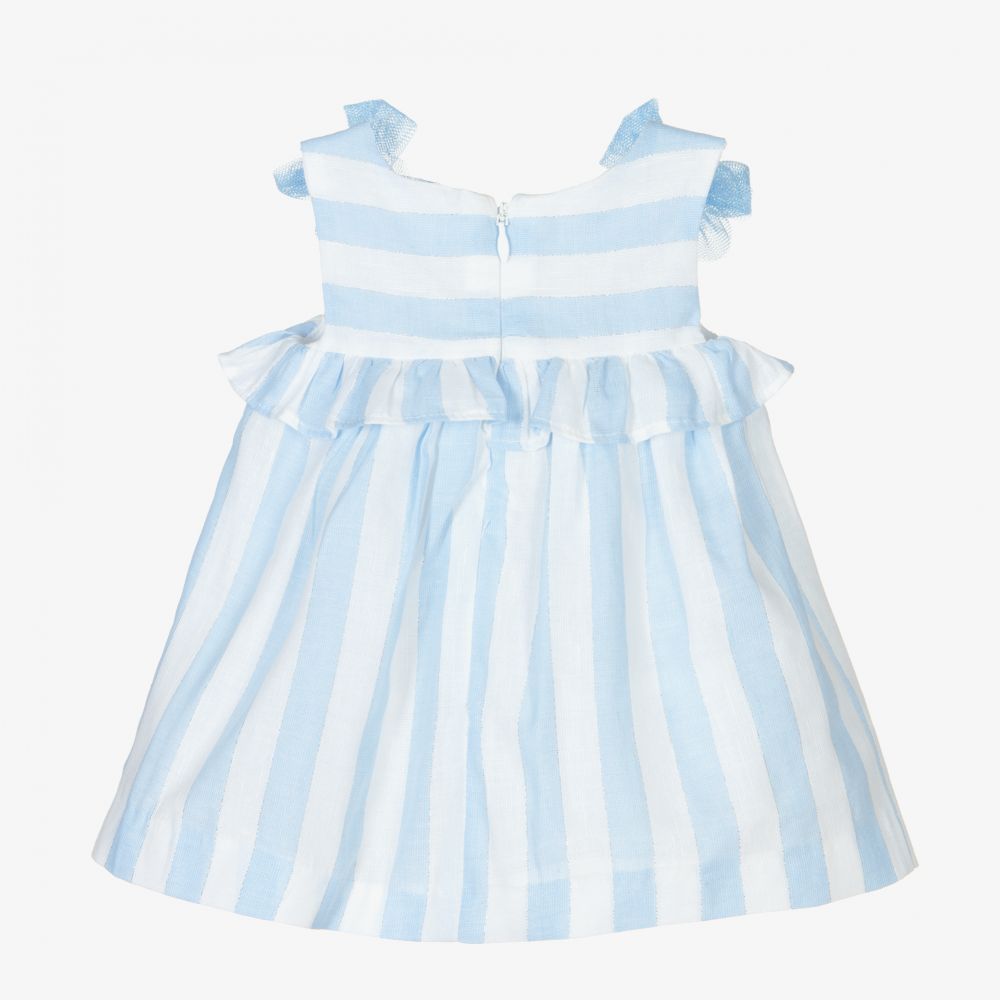 مايورال Newborn-طقم فستان كتان ومزيج قطن مقلم لون أزرق وأبيض | Childrensalon Outlet