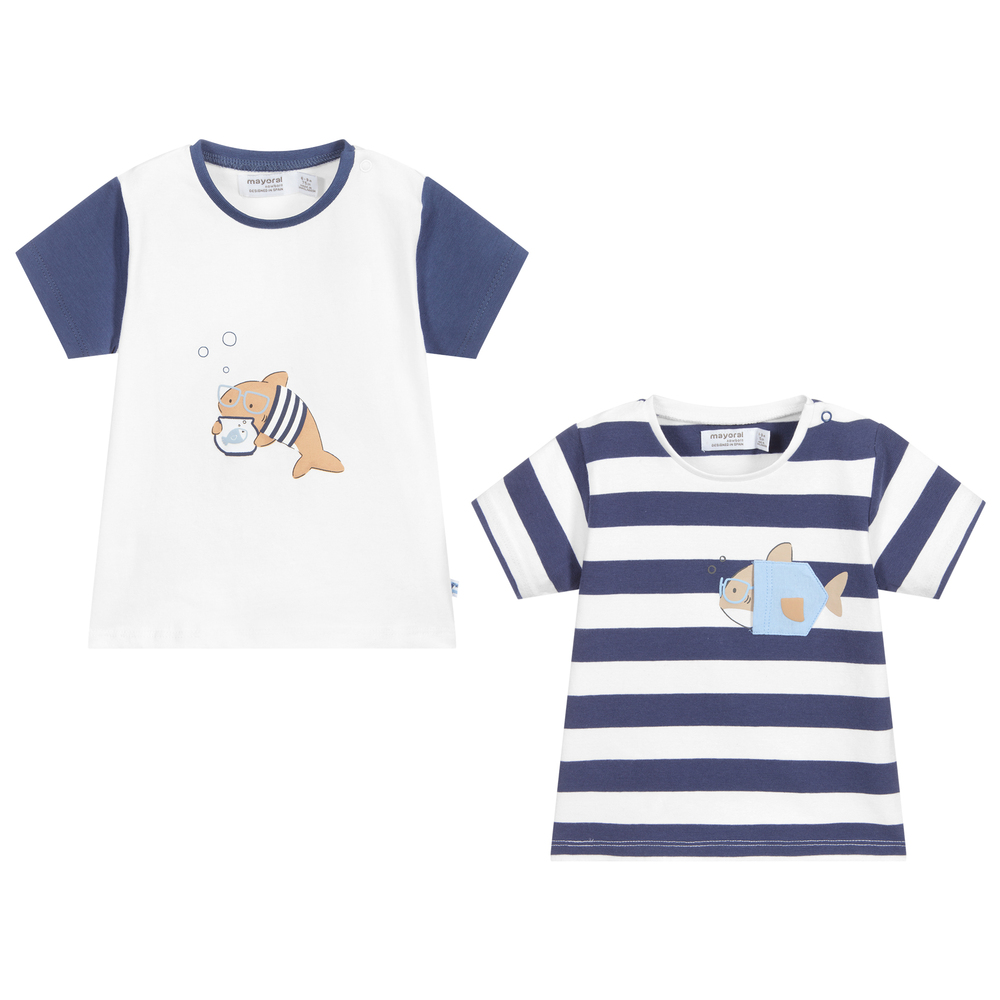 Mayoral - T-shirts bleu et blanc (x 2) | Childrensalon