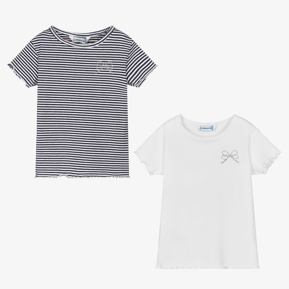 Mayoral - Blue & White T-Shirts (2 Pack) | Childrensalon