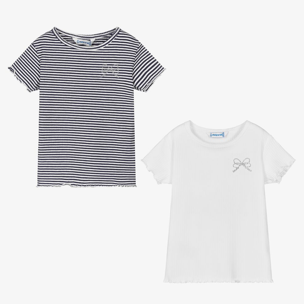 Mayoral-Blue & White T-Shirts (2 Pack) | Childrensalon Outlet
