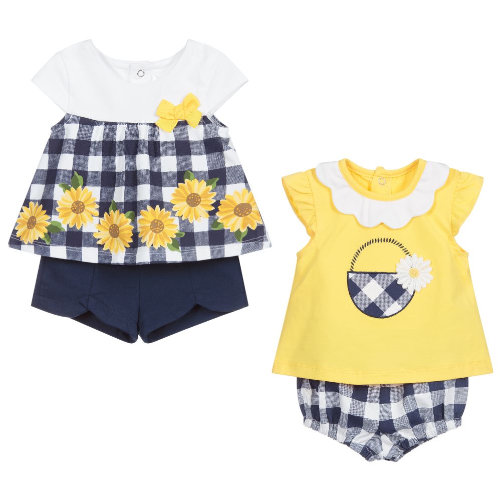 Mayoral Newborn - Blue & Yellow Baby Shorts Set | Childrensalon