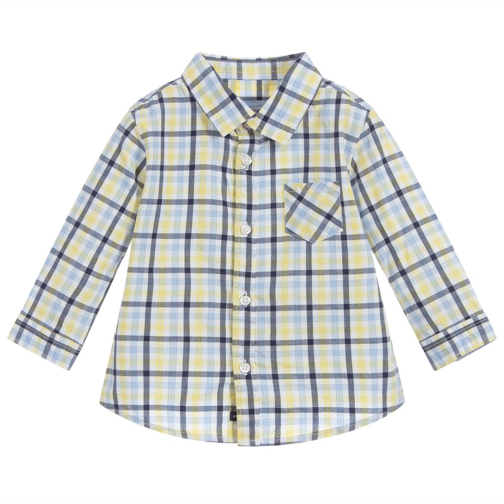 Mayoral - Chemise bleue et jaune à carreaux | Childrensalon