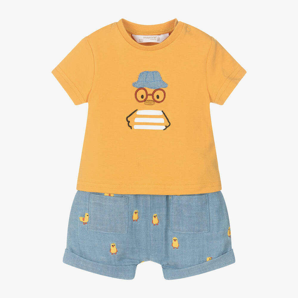 Mayoral Newborn-Blue & Yellow Cotton Baby Shorts Set | Childrensalon Outlet