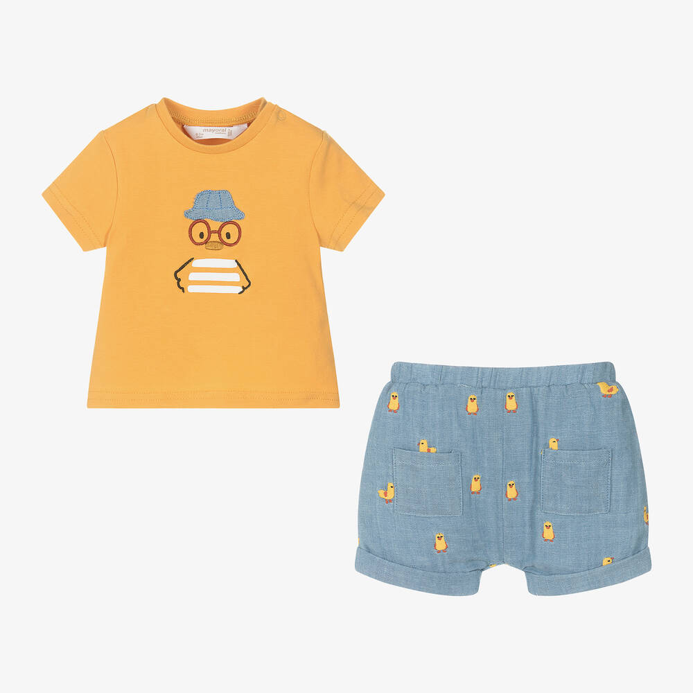 مايورال Newborn-طقم شورت قطن لون أصفر وأزرق للأطفال | Childrensalon Outlet
