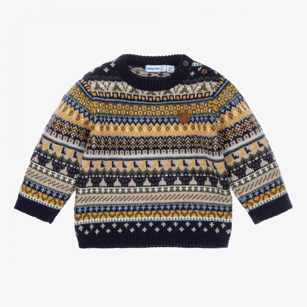 Mayoral - Blue & Yellow Knitted Sweater | Childrensalon