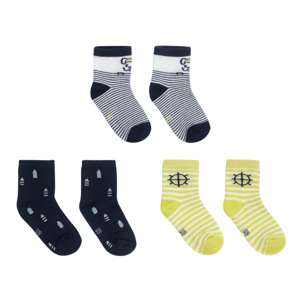Mayoral - Blue & Yellow Socks (3 Pack)  | Childrensalon