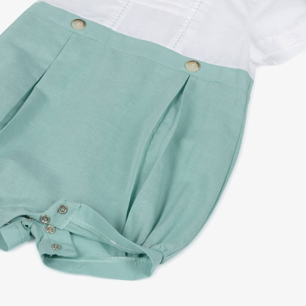 Mayoral Newborn-Boy's Emerald Linen-Blend Romper | Childrensalon Outlet