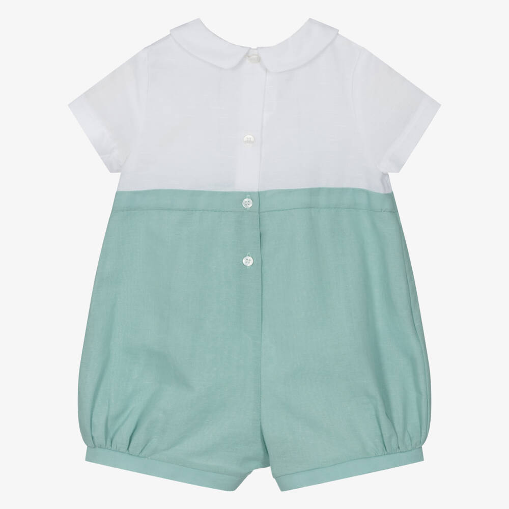 Mayoral Newborn-Boy's Emerald Linen-Blend Romper | Childrensalon Outlet