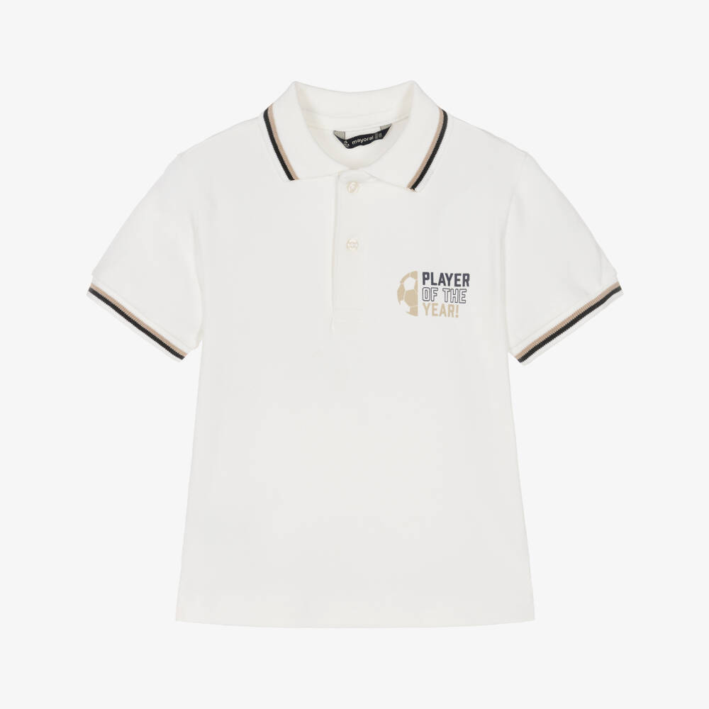 Mayoral-Boy's Ivory Football Polo Shirt | Childrensalon Outlet