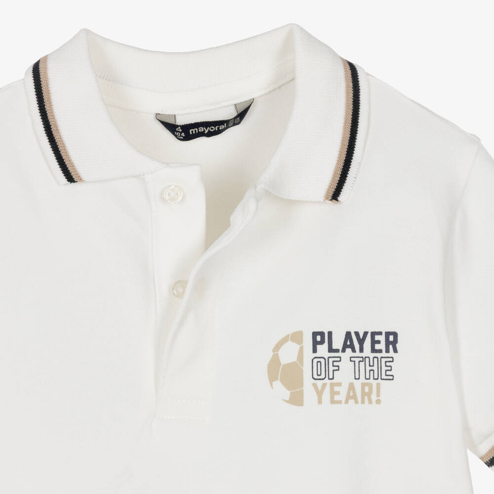 Mayoral-Boy's Ivory Football Polo Shirt | Childrensalon Outlet
